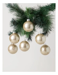 Eucalyptus 6pk Plastic Clear Bauble with Glitter in Gold: 8cm
