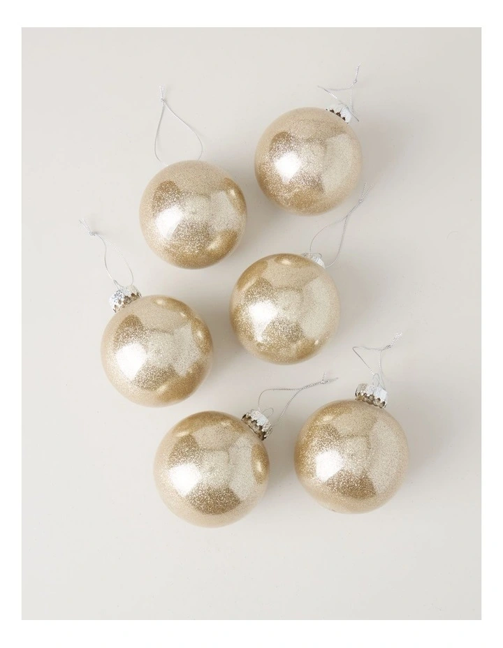 Eucalyptus 6pk Plastic Clear Bauble with Glitter in Gold: 8cm image 2