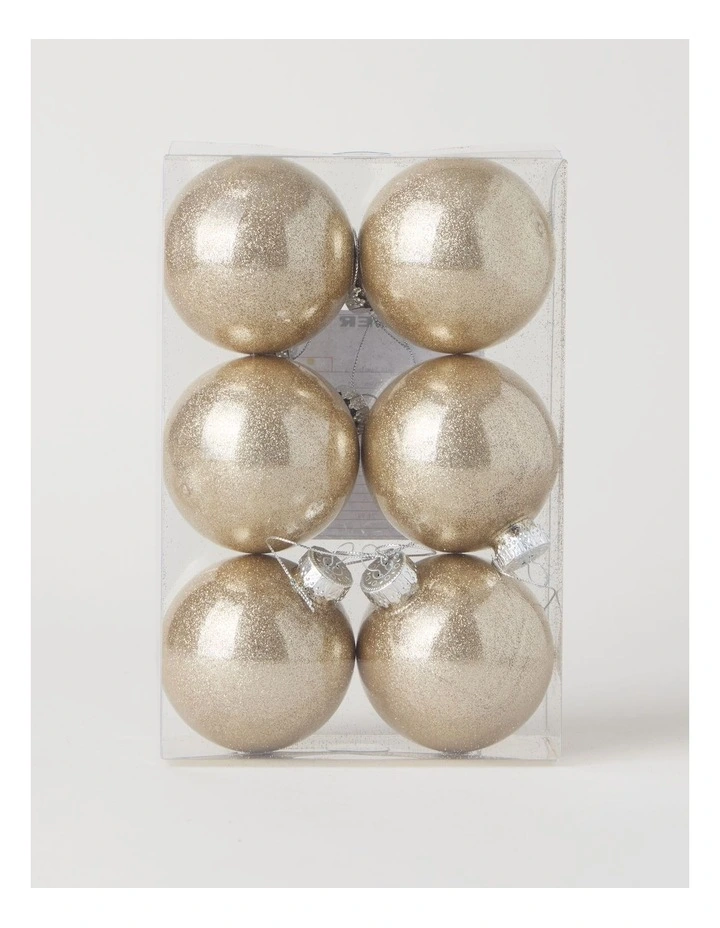 Eucalyptus 6pk Plastic Clear Bauble with Glitter in Gold: 8cm image 3