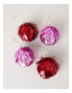 Nostalgia Tinsel Bauble 4pk Pink in Red: 8cm