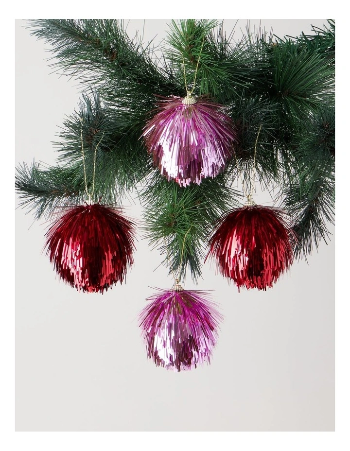 Nostalgia Tinsel Bauble 4pk Pink in Red: 8cm image 2