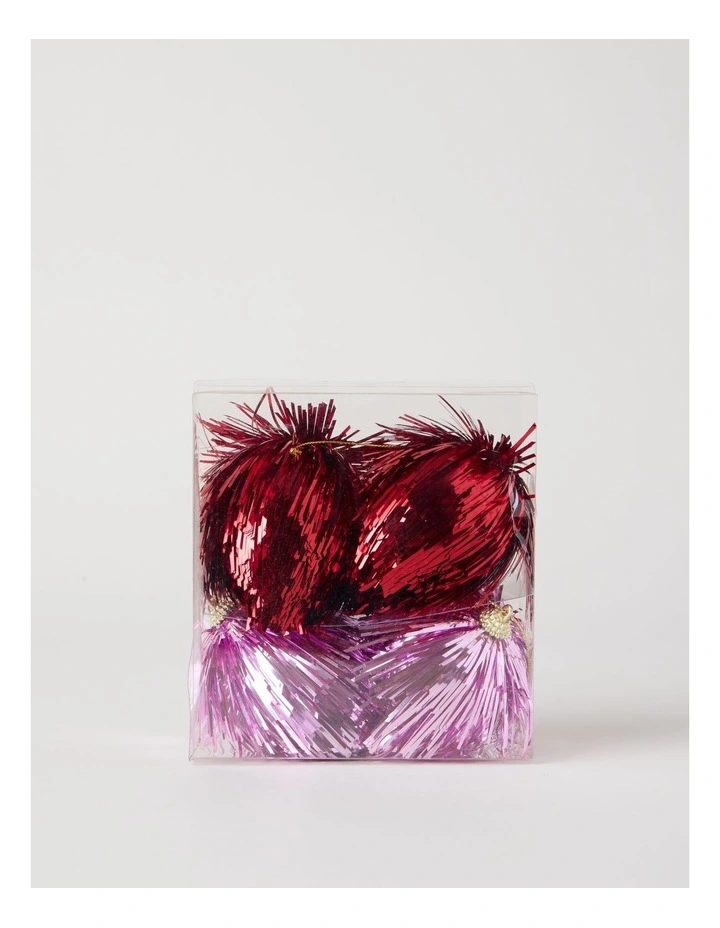 Nostalgia Tinsel Bauble 4pk Pink in Red: 8cm image 3