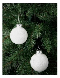 Eucalyptus Christmas 6pk Plastic Clear Bauble withGlitter 8cm in White