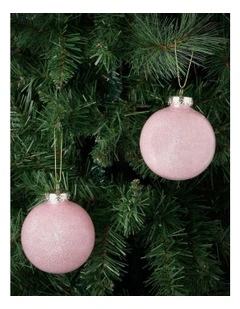 Luxe Christmas 6 Pack Plastic Clear Baubles withGlitter 8cm in Pink