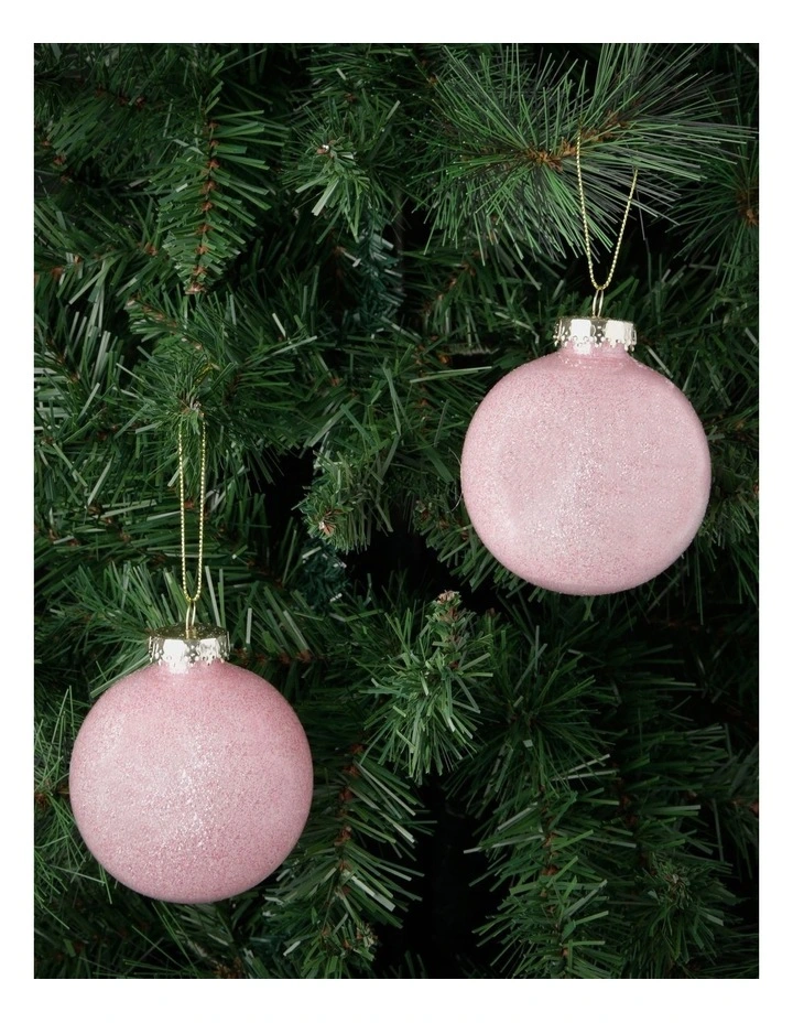 Luxe Christmas 6 Pack Plastic Clear Baubles withGlitter 8cm in Pink image 1