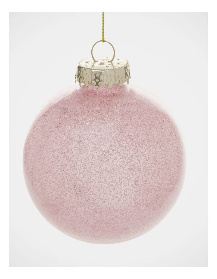Luxe Christmas 6 Pack Plastic Clear Baubles withGlitter 8cm in Pink image 3
