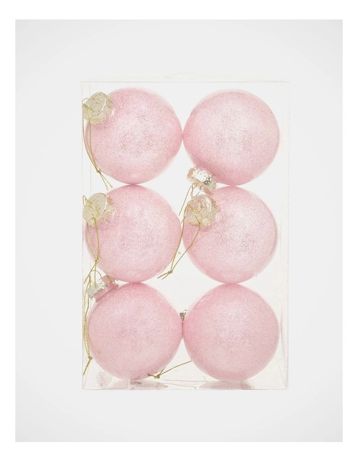 Luxe Christmas 6 Pack Plastic Clear Baubles withGlitter 8cm in Pink image 4