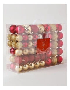 Heirloom Christmas Assorted Red & Gold Shatter-Resistant Baubles 100pk