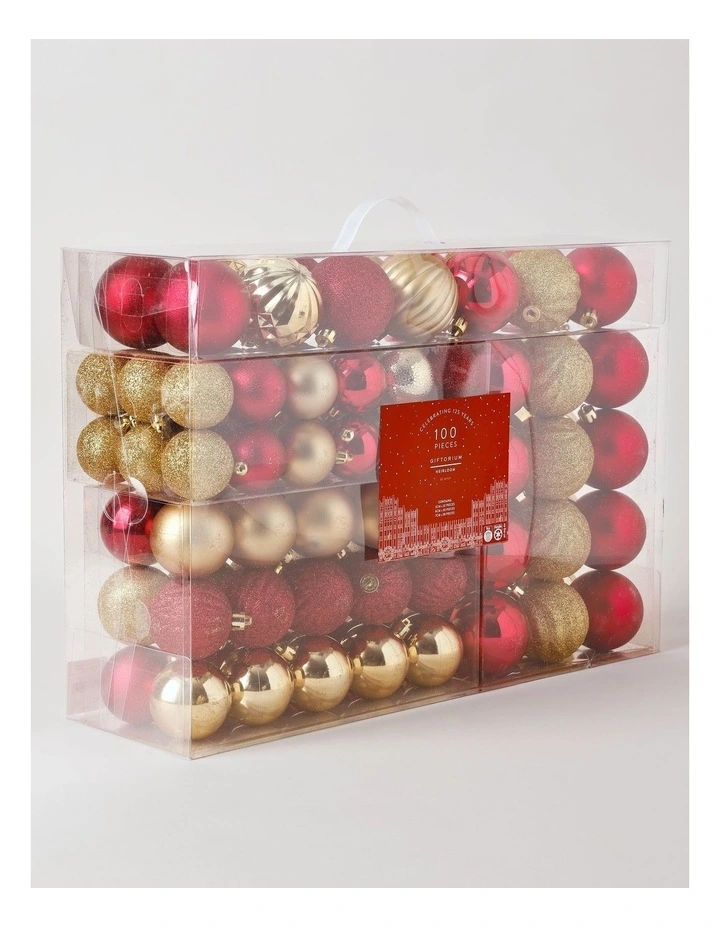 Heirloom Christmas Assorted Red & Gold Shatter-Resistant Baubles 100pk image 1