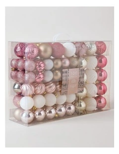 Luxe Christmas Assorted Champagne & Pink Shatter-Resistant Baubles 100pk