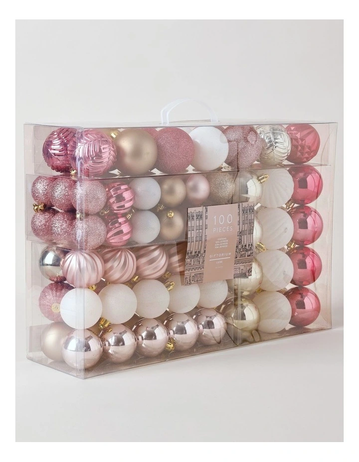 Luxe Christmas Assorted Champagne & Pink Shatter-Resistant Baubles 100pk image 1