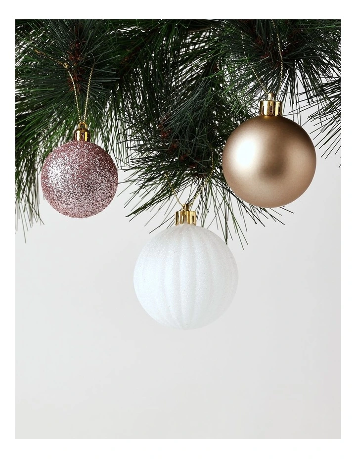 Luxe Christmas Assorted Champagne & Pink Shatter-Resistant Baubles 100pk image 2