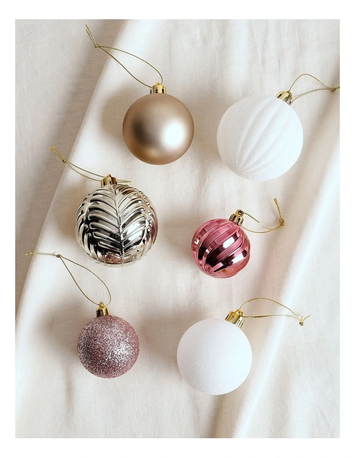 Luxe Christmas Assorted Champagne & Pink Shatter-Resistant Baubles 100pk image 3