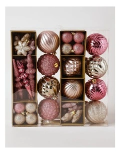 Luxe Christmas Assorted Champagne & Pink Shatter-Resistant Ornaments 50pk