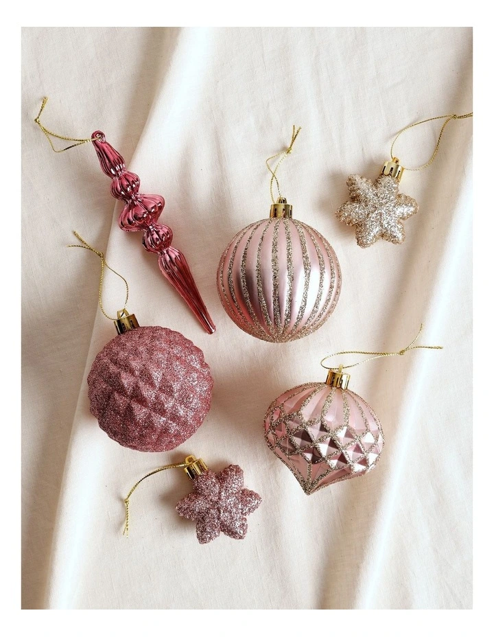 Luxe Christmas Assorted Champagne & Pink Shatter-Resistant Ornaments 50pk image 3