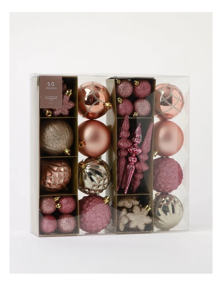 Luxe Christmas Assorted Champagne & Pink Shatter-Resistant Ornaments 50pk image 5