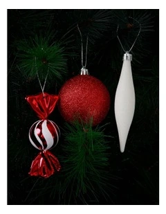 Candyland Christmas 50pk Shatterproof Ornaments in Red/White
