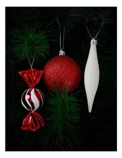 Candyland Christmas 50pk Shatterproof Ornaments in Red/White