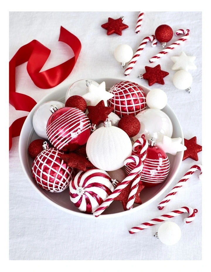 Candyland Christmas 50pk Shatterproof Ornaments in Red/White image 3