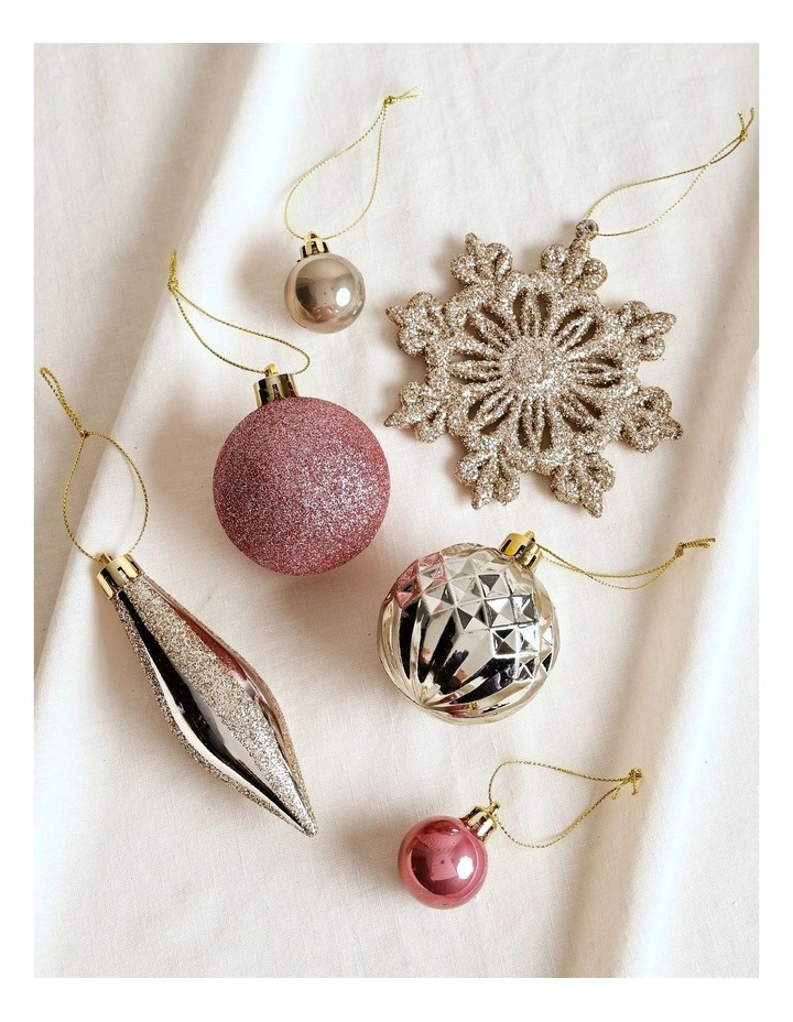 Luxe Christmas Assorted DeLuxe Christmas Champagne & Pink Shatter-Resistant Ornaments 50pk image 3