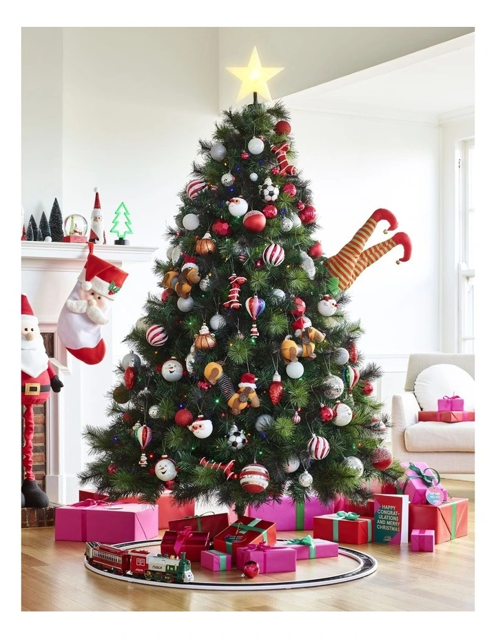 Candyland Christmas 4pk Embossed Glittered Swirl Baubles 8cm in Red/White image 2