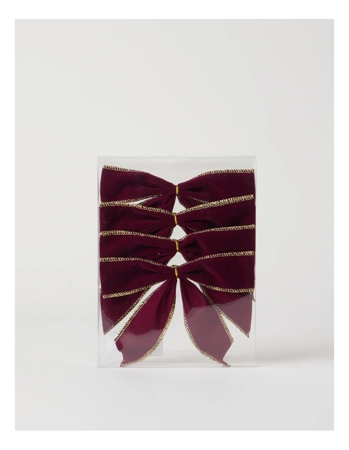 Heirloom Christmas Fabric Set of 4 Velvet Bow ClipRed: 14cm image 1
