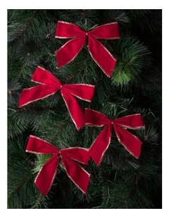 Heirloom Christmas Fabric Set of 4 Velvet Bow ClipRed: 14cm