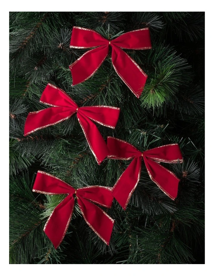 Heirloom Christmas Fabric Set of 4 Velvet Bow ClipRed: 14cm image 1