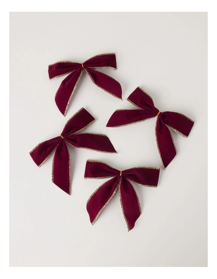 Heirloom Christmas Fabric Set of 4 Velvet Bow ClipRed: 14cm image 2