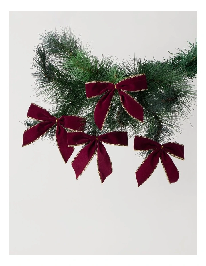 Heirloom Christmas Fabric Set of 4 Velvet Bow ClipRed: 14cm image 3