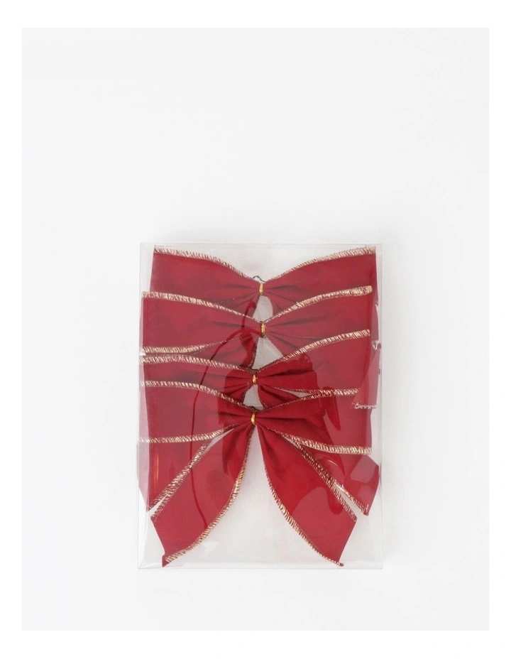 Heirloom Christmas Fabric Set of 4 Velvet Bow ClipRed: 14cm image 4