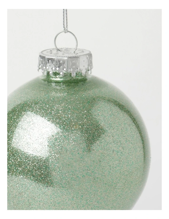 Eucalyptus Christmas 6pk Plastic Clear Bauble withGlitter 8cm in Green image 4