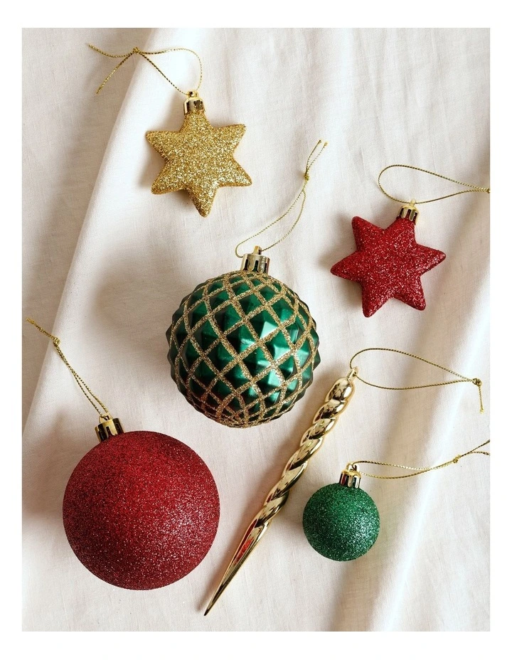 Heirloom Christmas 50pk Shatterproof Ornaments Assorted Size in Red/Gold image 3