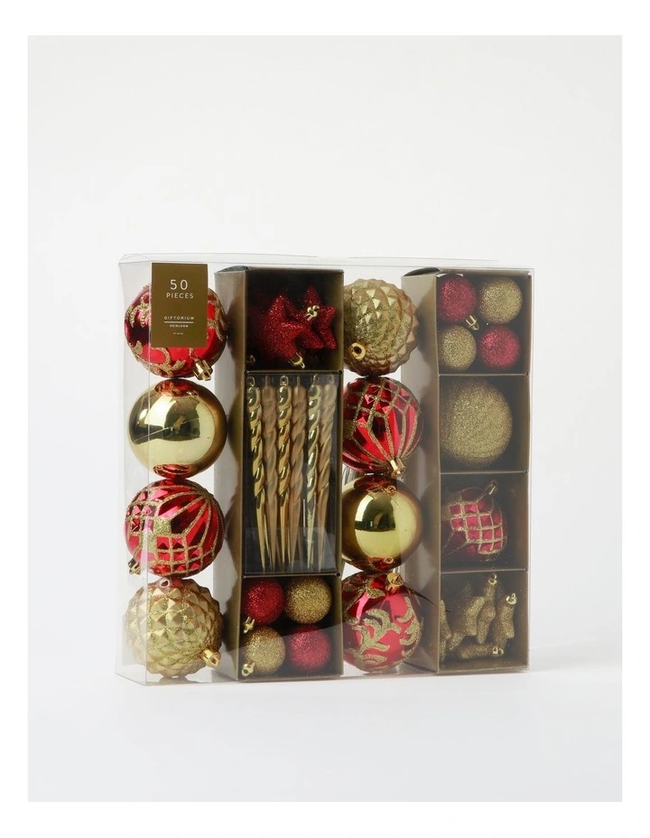 Heirloom Christmas 50pk Shatterproof Ornaments Assorted Size in Red/Gold image 4