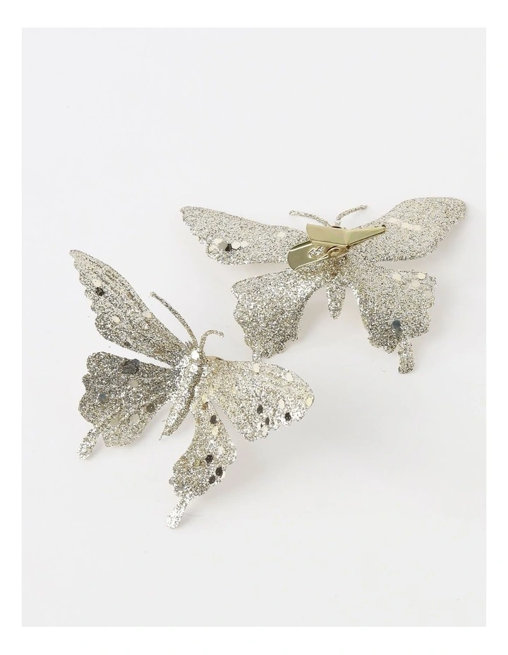 Luxe Christmas 6pk Petite Glittered Butterfly Clips 10cm in Champagne image 2