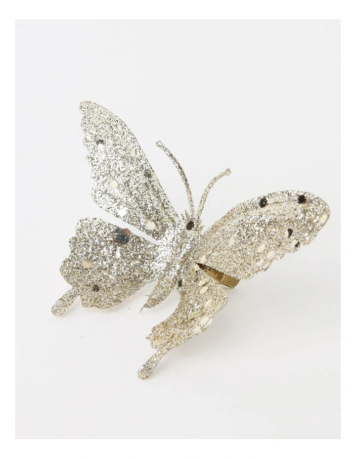 Luxe Christmas 6pk Petite Glittered Butterfly Clips 10cm in Champagne image 3