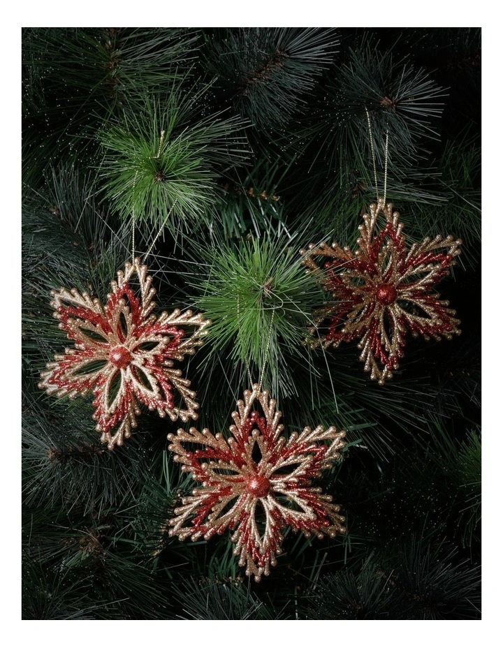 Heirloom Christmas 4pk Glittered Snowflake Ornament 11cm in Red image 1