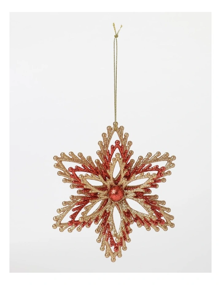 Heirloom Christmas 4pk Glittered Snowflake Ornament 11cm in Red image 2