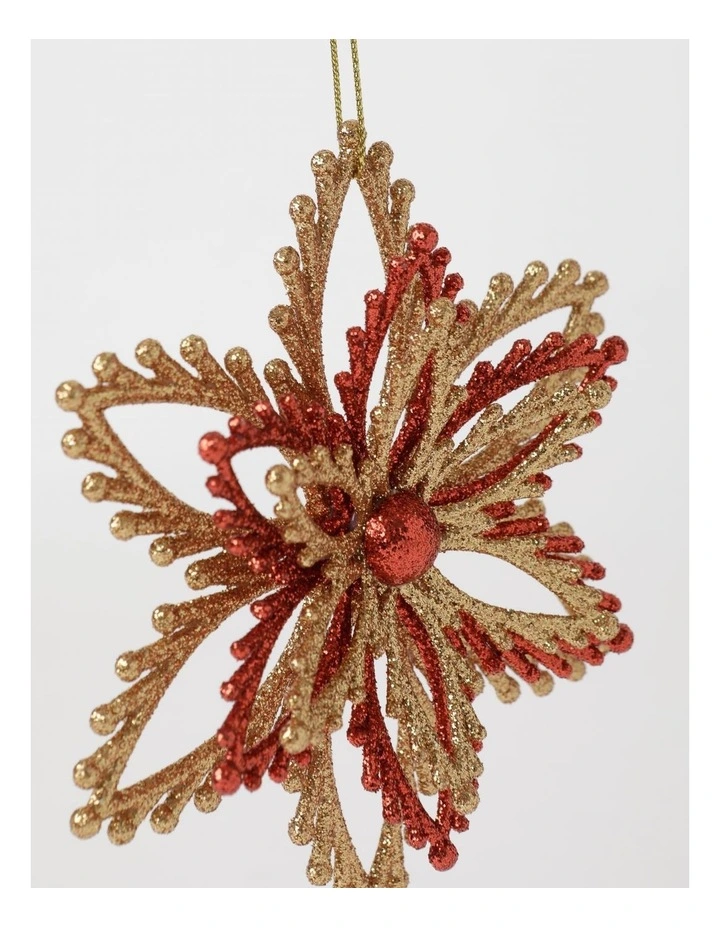 Heirloom Christmas 4pk Glittered Snowflake Ornament 11cm in Red image 5