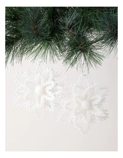 Luxe Christmas Glitter Plastic Set of 2 Layered Snowflake 14cm in White