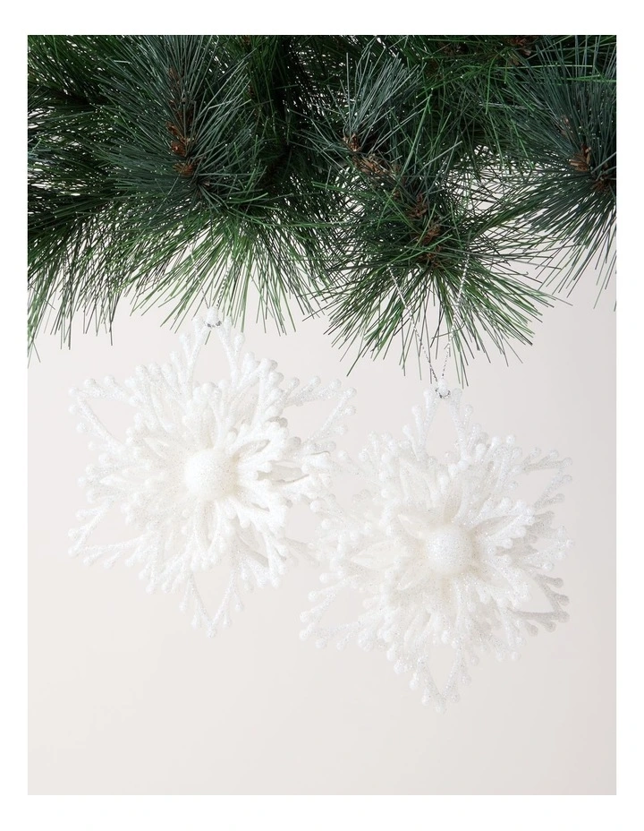 Luxe Christmas Glitter Plastic Set of 2 Layered Snowflake 14cm in White image 1