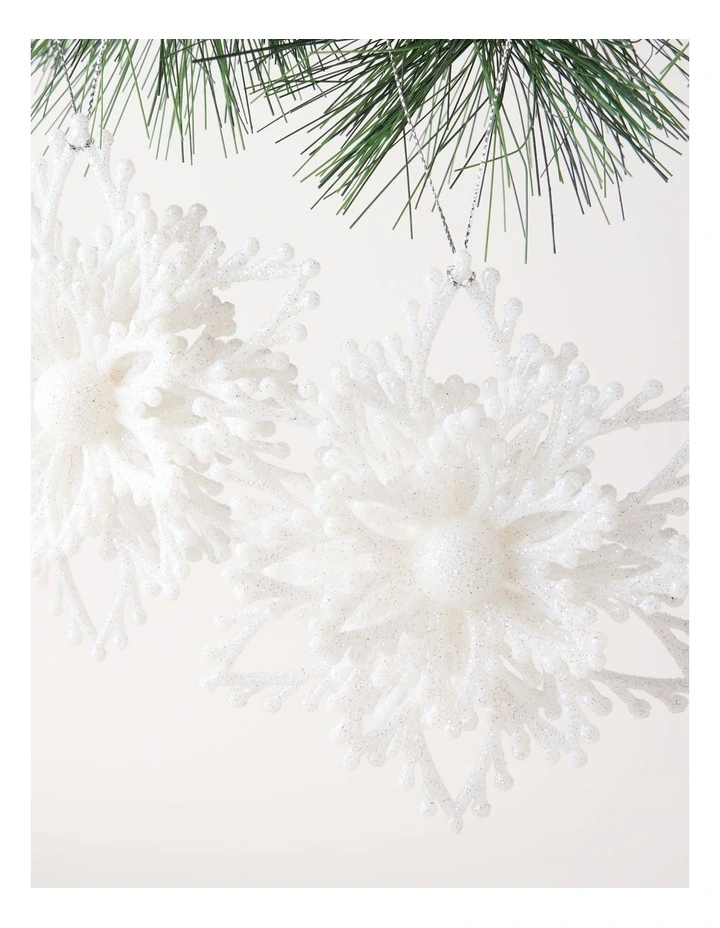 Luxe Christmas Glitter Plastic Set of 2 Layered Snowflake 14cm in White image 2
