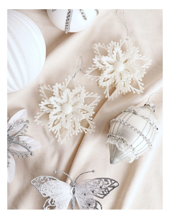 Luxe Christmas Glitter Plastic Set of 2 Layered Snowflake 14cm in White image 3