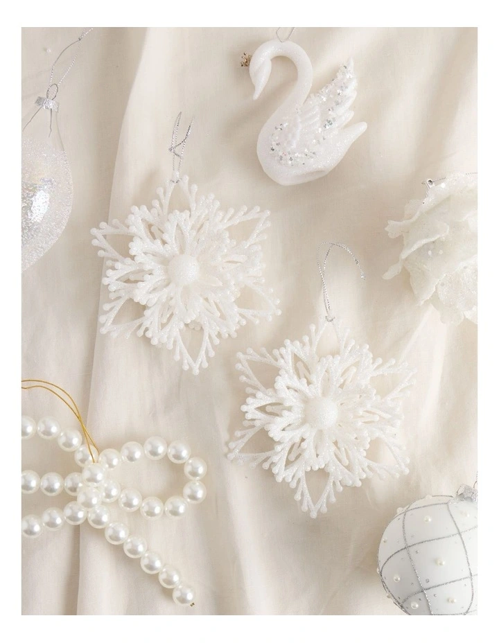 Luxe Christmas Glitter Plastic Set of 2 Layered Snowflake 14cm in White image 3