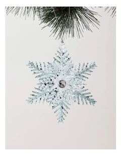 Luxe Christmas Glittered Snowflake Ornament 13cm in Blue/Clear