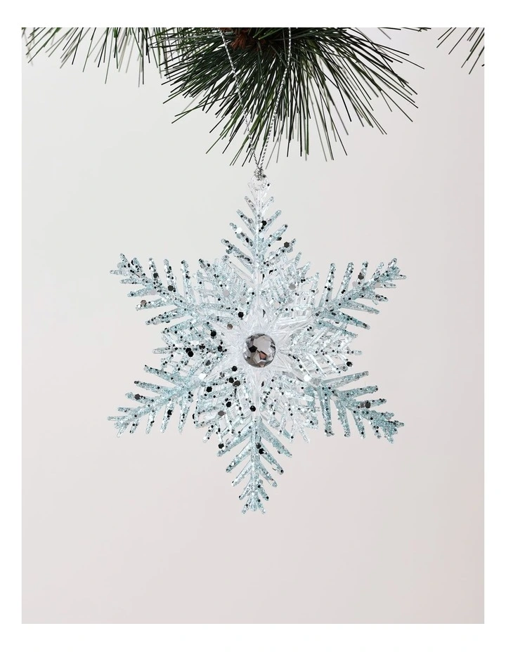 Luxe Christmas Glittered Snowflake Ornament 13cm in Blue/Clear image 1