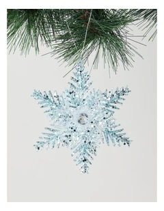Luxe Christmas Glittered Snowflake Ornament 13cm in Blue/Clear