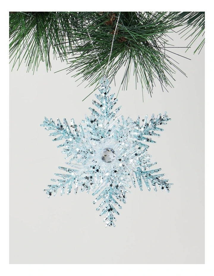 Luxe Christmas Glittered Snowflake Ornament 13cm in Blue/Clear image 1