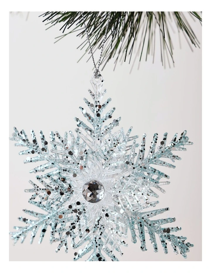 Luxe Christmas Glittered Snowflake Ornament 13cm in Blue/Clear image 2