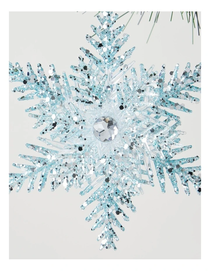 Luxe Christmas Glittered Snowflake Ornament 13cm in Blue/Clear image 2